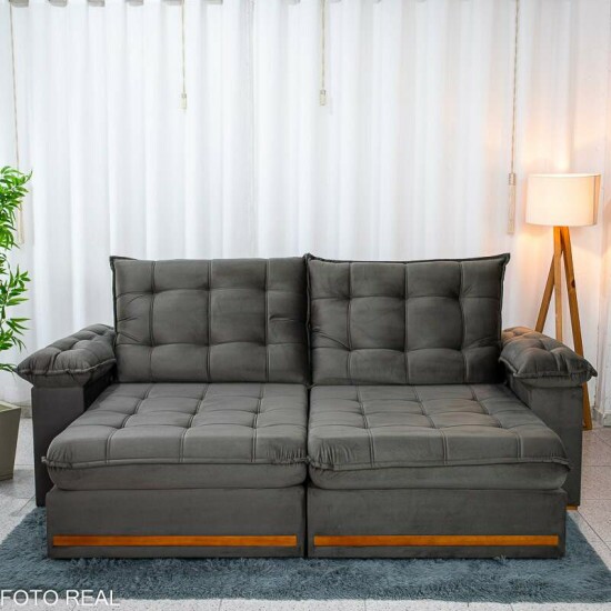 Sof� Retr�til Reclin�vel Mariana 2.50m Veludo Marrom 320 - D33 e Molas Ensacadas