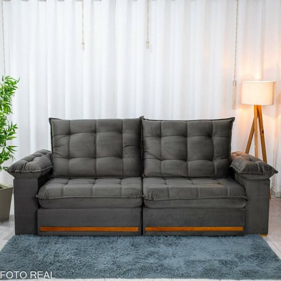 Sof� Retr�til Reclin�vel Mariana 2.50m Veludo Marrom 320 - D33 e Molas Ensacadas