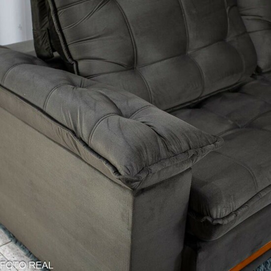 Sof� Retr�til Reclin�vel Mariana 2.50m Veludo Marrom 320 - D33 e Molas Ensacadas
