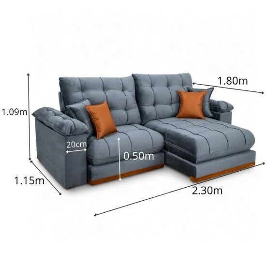 Sof� Retr�til Reclin�vel Verona 2.30m Veludo Cinza - Molas Ensacadas