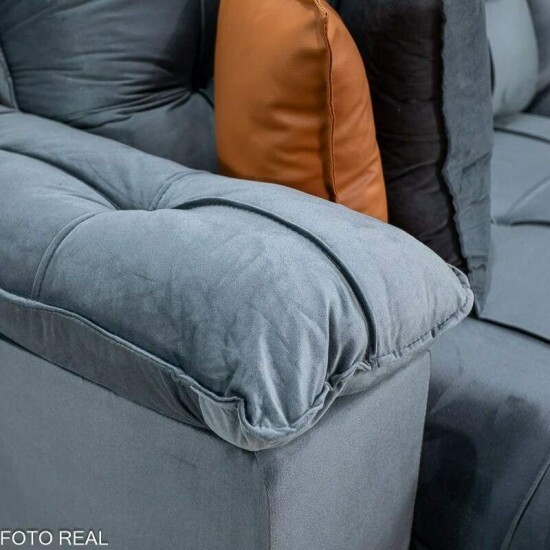 Sof� Retr�til Reclin�vel Verona 2.30m Veludo Cinza - Molas Ensacadas