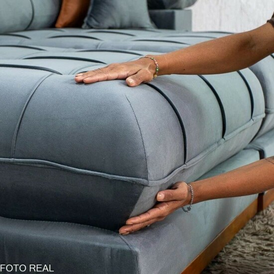 Sof� Retr�til Reclin�vel Verona 2.30m Veludo Cinza - Molas Ensacadas