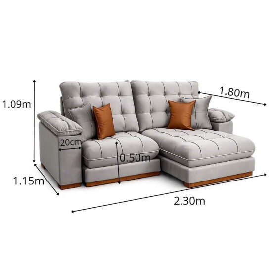 Sof� Retr�til Reclin�vel Verona 2.30m Veludo Capuccino 02 - Molas Ensacadas