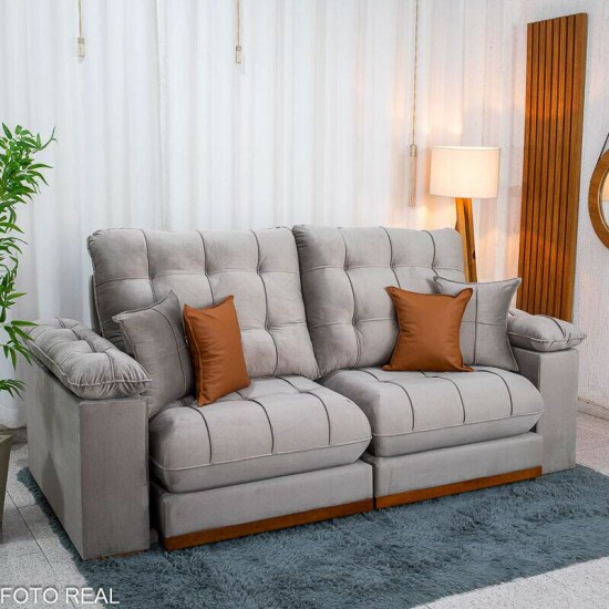 Sof� Retr�til Reclin�vel Verona 2.30m Veludo Capuccino 02 - Molas Ensacadas