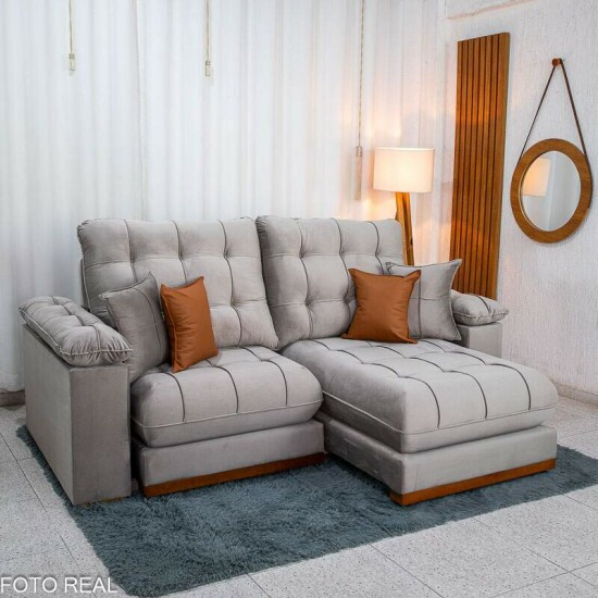 Sof� Retr�til Reclin�vel Verona 2.30m Veludo Capuccino 02 - Molas Ensacadas
