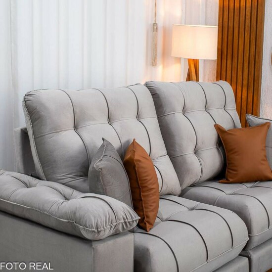 Sof� Retr�til Reclin�vel Verona 2.30m Veludo Capuccino 02 - Molas Ensacadas