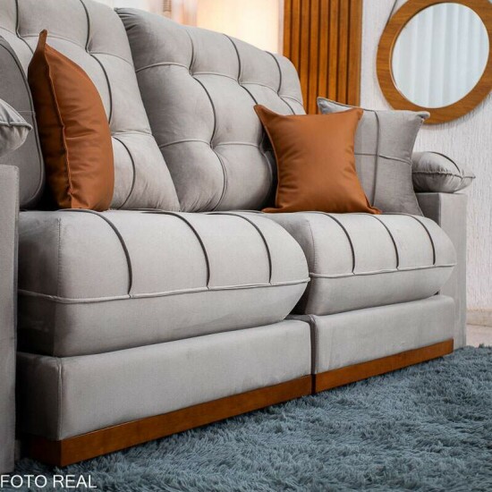 Sof� Retr�til Reclin�vel Verona 2.30m Veludo Capuccino 02 - Molas Ensacadas