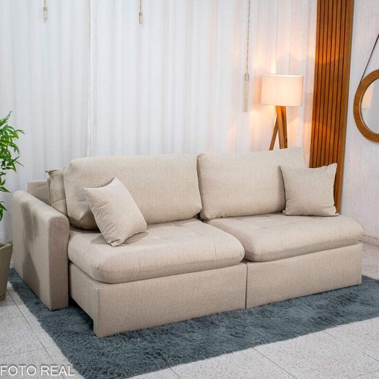 Sof� Retr�til Reclin�vel Guap� Larg. 2.27m Linho Bege 459