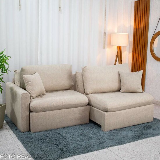Sof� Retr�til Reclin�vel Guap� Larg. 2.27m Linho Bege 459