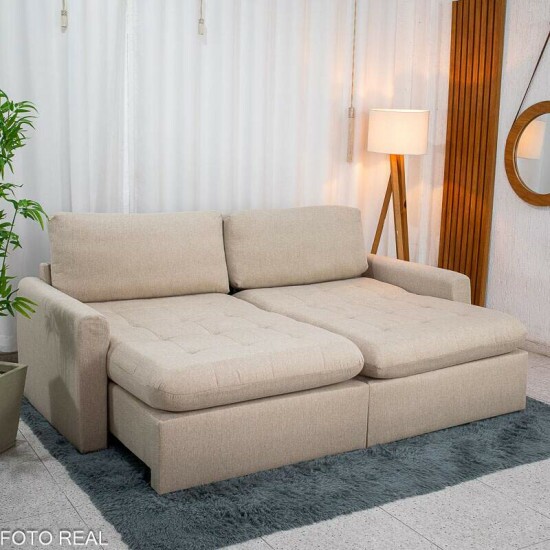 Sof� Retr�til Reclin�vel Guap� Larg. 2.27m Linho Bege 459