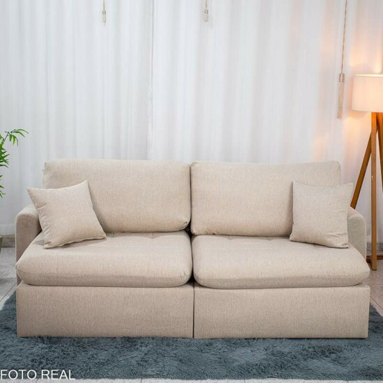 Sof� Retr�til Reclin�vel Guap� Larg. 2.27m Linho Bege 459