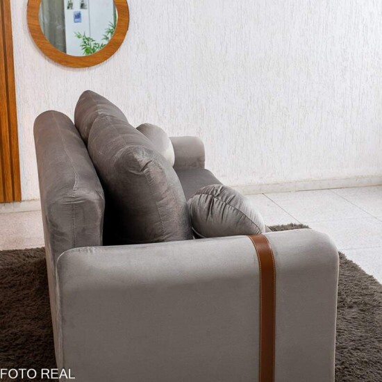 Sof� 3 lugares Kievi Larg. 1.80m Veludo Capuccino A38