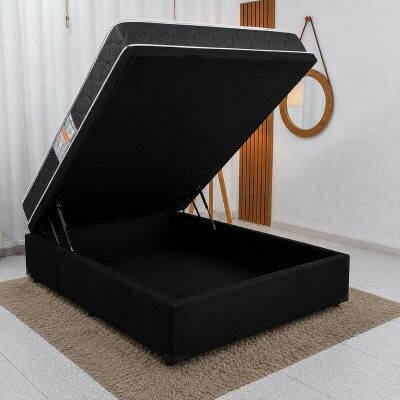 Colch�o Casal Extra Firme 100% Espuma - Lestespuma + Base Box Ba� Casal Prime Confort Sued Preto Blindado - Issacar 138x188x63 | Suporta at� 240kg