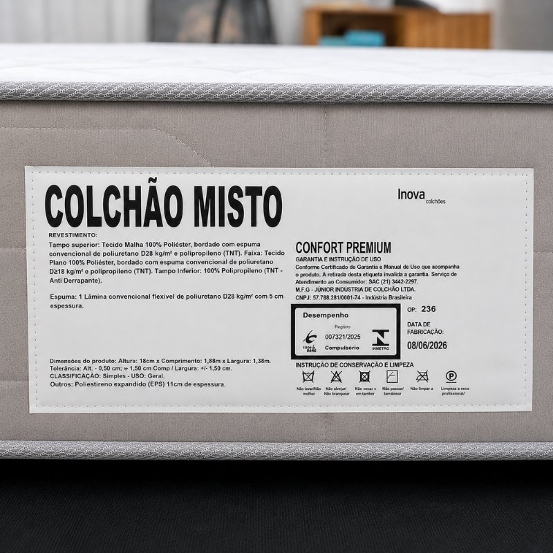 Colch�o Casal Ortop�dico Confort Premium Inovaflex + Base Box Ba� Casal Confort Linh�o Palha Blindado Issacar - 138x188x63