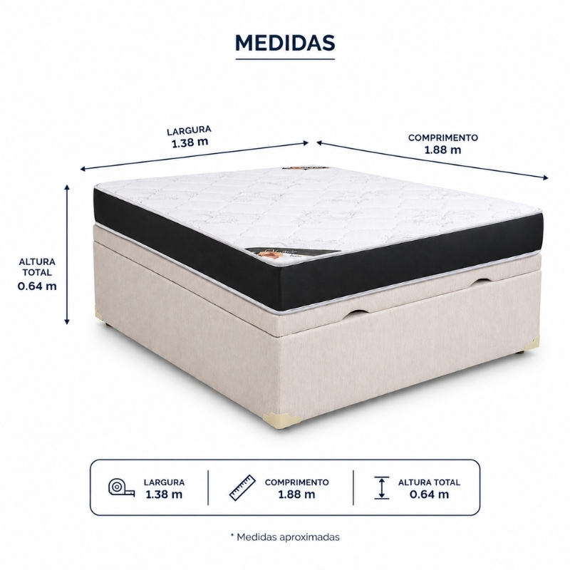 Colch�o Casal Ortop�dico Classic Supreme Lestespuma + Base Box Ba� Casal Confort Korino Palha Blindado Issacar - 138x188x64