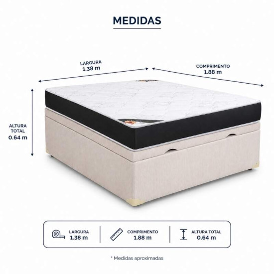 Colch�o Casal Ortop�dico Classic Supreme Lestespuma + Base Box Ba� Casal Confort Korino Palha Blindado Issacar - 138x188x64
