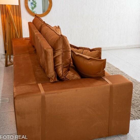 Sof� Retr�til Reclin�vel Gran Bello 2.90m Veludo Terracota 24 - Molas Ensacadas