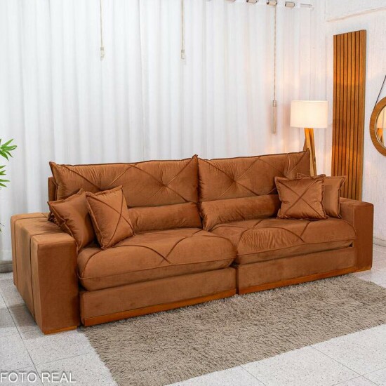 Sof� Retr�til Reclin�vel Gran Bello 2.90m Veludo Terracota 24 - Molas Ensacadas