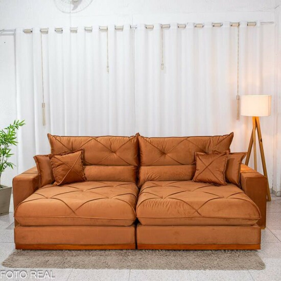 Sof� Retr�til Reclin�vel Gran Bello 2.90m Veludo Terracota 24 - Molas Ensacadas