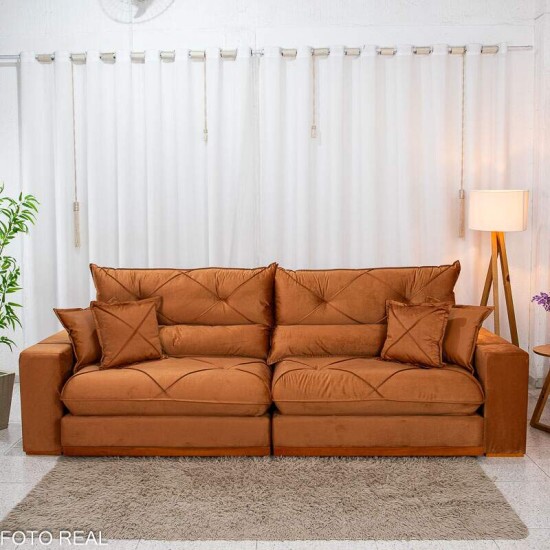 Sof� Retr�til Reclin�vel Gran Bello 2.90m Veludo Terracota 24 - Molas Ensacadas