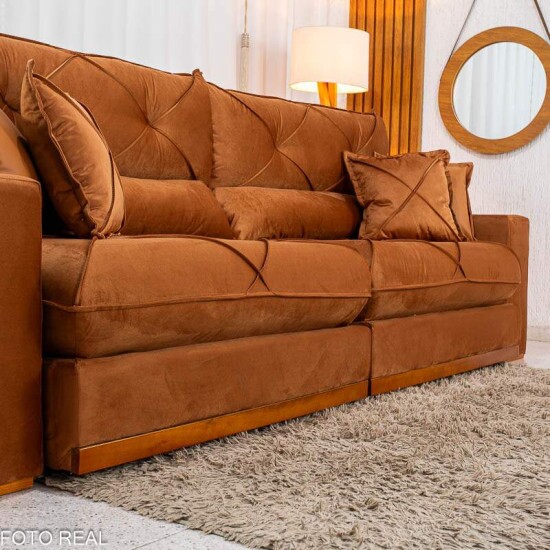 Sof� Retr�til Reclin�vel Gran Bello 2.90m Veludo Terracota 24 - Molas Ensacadas