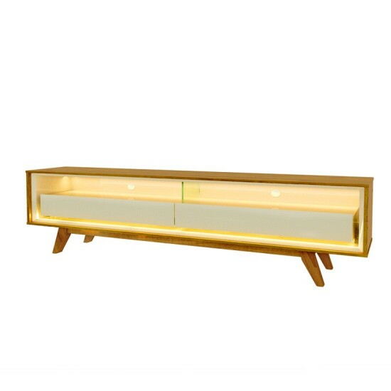 Rack Requinte Larg. 1.72m Naturale/off + Painel Nobre Larg. 1.85m Naturale Ripado C/ Led 100% MDF TV at� 75\\\" - Gelius