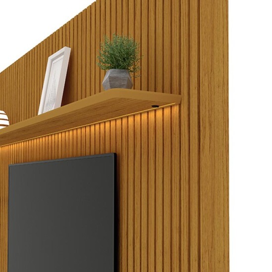 Rack Requinte Larg. 1.72m Naturale/off + Painel Nobre Larg. 1.85m Naturale Ripado C/ Led 100% MDF TV at� 75\\\" - Gelius