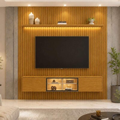 Painel Nobre Larg. 1.85m Naturale Ripado + Nicho Larg. 1.51m Luminare Naturale C/Led para TV at� 75
