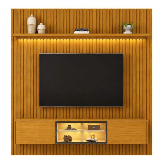 Painel Nobre Larg. 1.85m Naturale Ripado + Nicho Larg. 1.51m Luminare Naturale C/Led para TV at� 75\\\" - Gelius