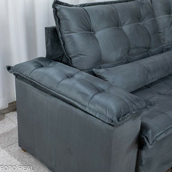 Sof� Retr�til Reclin�vel Niger 2.50m Veludo Cinza B142 - Sem Caixa