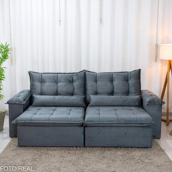 Sof� Retr�til Reclin�vel Niger 2.50m Veludo Cinza B142 - Sem Caixa