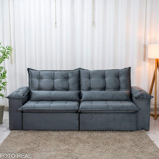 Sof� Retr�til Reclin�vel Niger 2.50m Veludo Cinza B142 - Sem Caixa