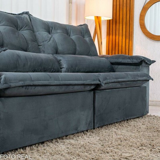 Sof� Retr�til Reclin�vel Niger 2.50m Veludo Cinza B142 - Sem Caixa