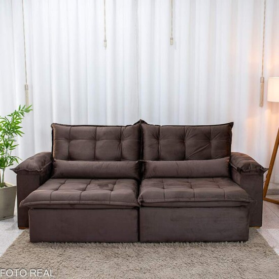 Sof� Retr�til Reclin�vel Niger 2.50m Veludo Marrom B131 - Sem Caixa