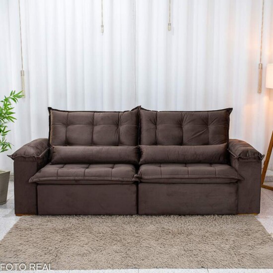 Sof� Retr�til Reclin�vel Niger 2.50m Veludo Marrom B131 - Sem Caixa