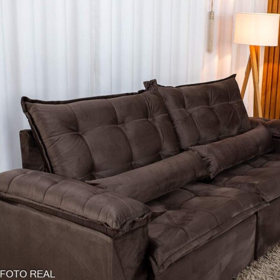 Sof� Retr�til Reclin�vel Niger 2.50m Veludo Marrom B131 - Sem Caixa