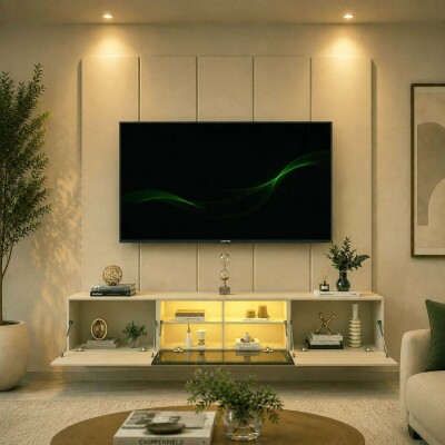 Painel Realce Larg. 2.20m Off + Nicho Luminare Larg. 2.15m Off C/Led Para TV's 85 Polegadas - Gelius