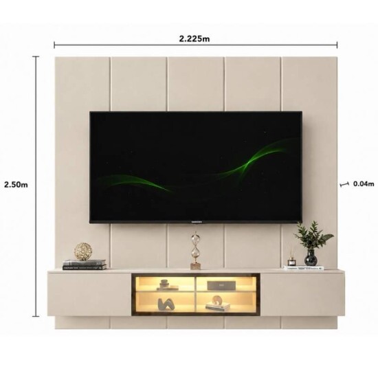 Painel Realce Larg. 2.20m Off + Nicho Luminare Larg. 2.15m Off C/Led Para TV\\\'s 85 Polegadas - Gelius