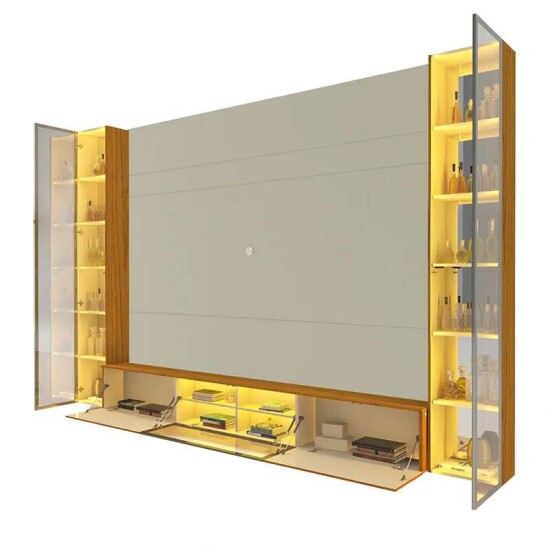 Home Luminare Reflect Larg. 2.93m Off White/Naturale C/LED e Espelho TV de at� 85\\\" - Gelius