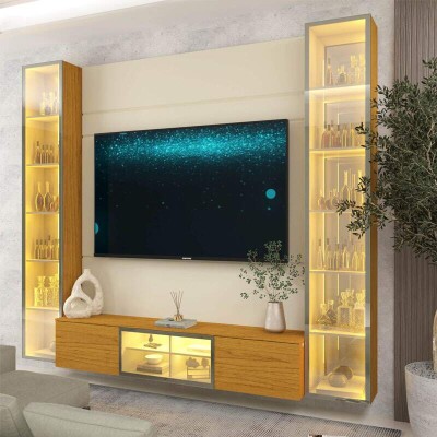 Home Luminare Reflect Larg. 2.30m Off White/Naturale C/LED e Espelho TV de at� 70