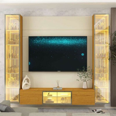Home Luminare Reflect Larg. 2.30m Off White/Naturale C/LED e Espelho TV de at� 70
