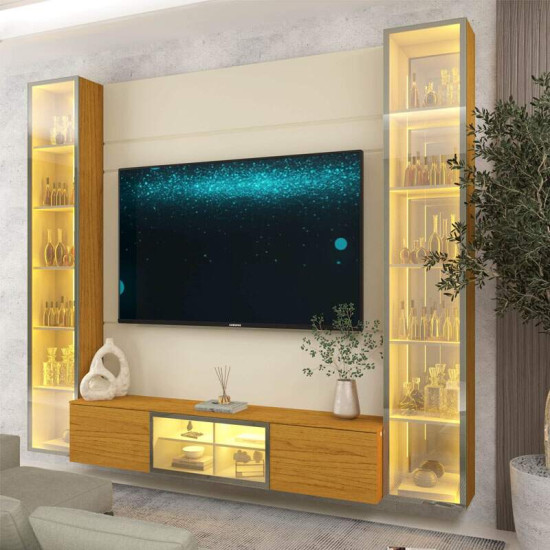 Home 2,30m Luminare Reflect Off White/Naturale com LED e Espelho para TV at� 70\" - Gelius