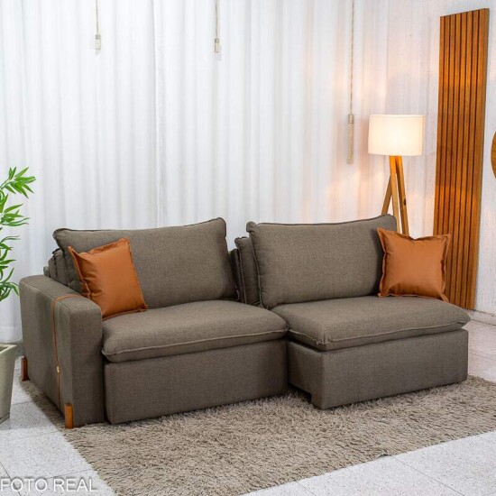 Sof� Retr�til Luma 2.30m Linho Marrom 28 - Sem Caixa