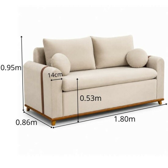 Sof� 3 lugares Kievi Larg. 1.80m Veludo Bege A32