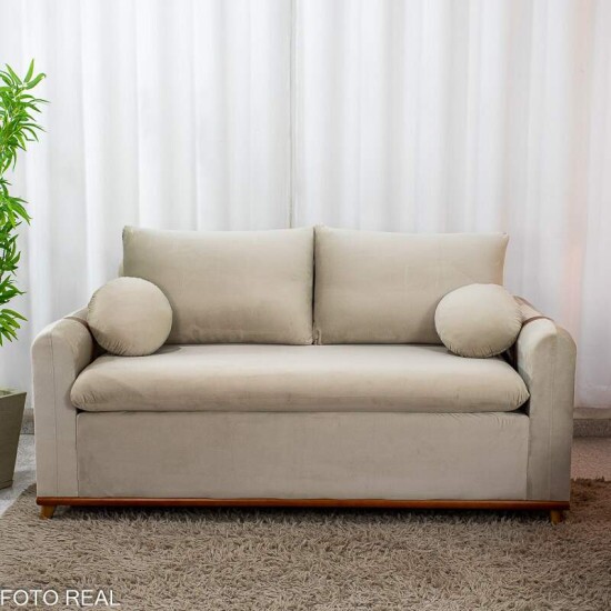 Sof� 3 lugares Kievi Larg. 1.80m Veludo Bege A32