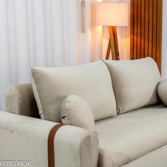 Sof� 3 lugares Kievi Larg. 1.80m Veludo Bege A32