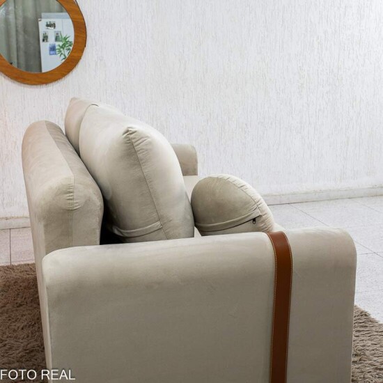 Sof� 3 lugares Kievi Larg. 1.80m Veludo Bege A32