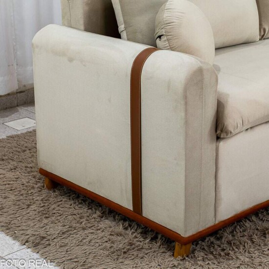 Sof� 3 lugares Kievi Larg. 1.80m Veludo Bege A32