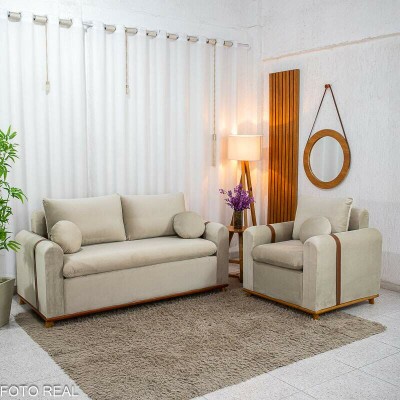 Sof� 3 lugares Kievi + Poltrona Kievi Veludo Bege A32
