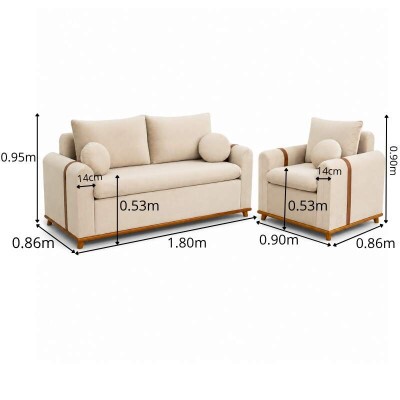 Sof� 3 lugares Kievi + Poltrona Kievi Veludo Bege A32